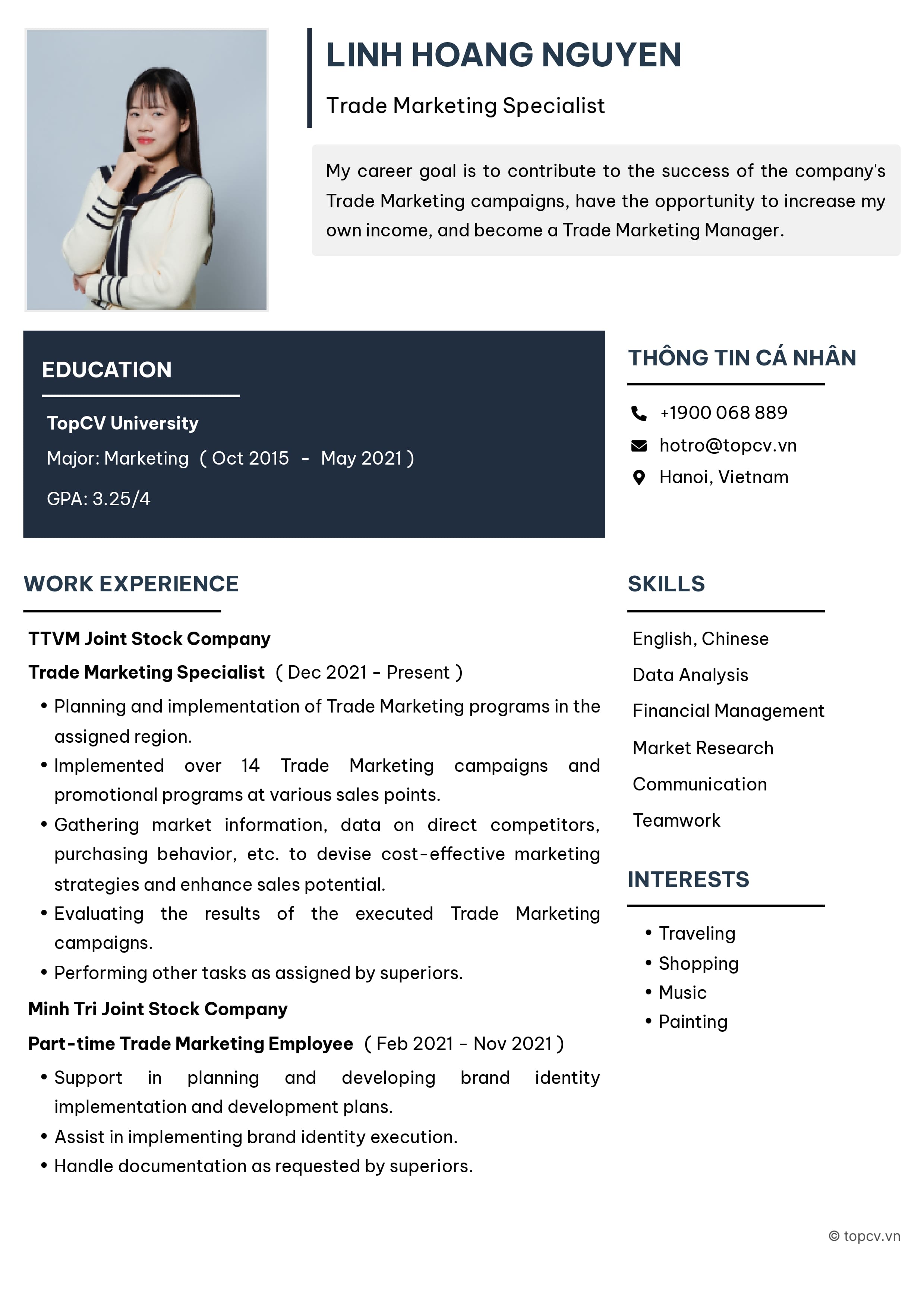 Mẫu CV Trade Marketing bằng tiếng Anh